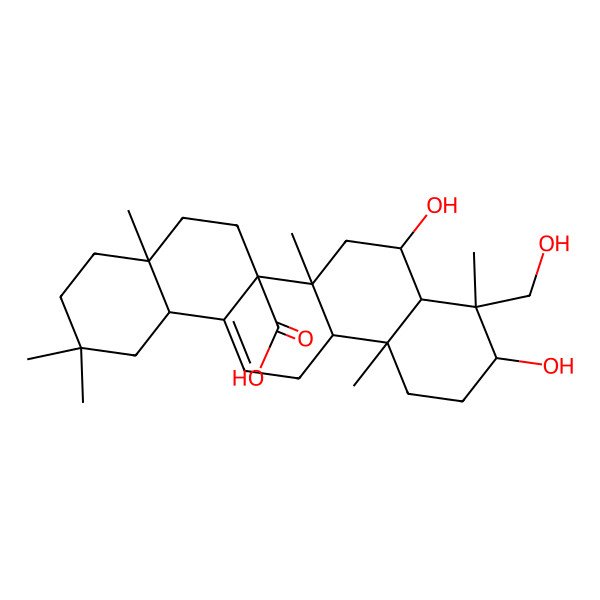 2D Structure of (4aR,6aR,6aR,6bR,8R,8aR,9S,10S,12aR,14bR)-8,10-dihydroxy-9-(hydroxymethyl)-2,2,4a,6b,9,12a-hexamethyl-1,3,4,5,6,6a,7,8,8a,10,11,12,13,14b-tetradecahydropicene-6a-carboxylic acid