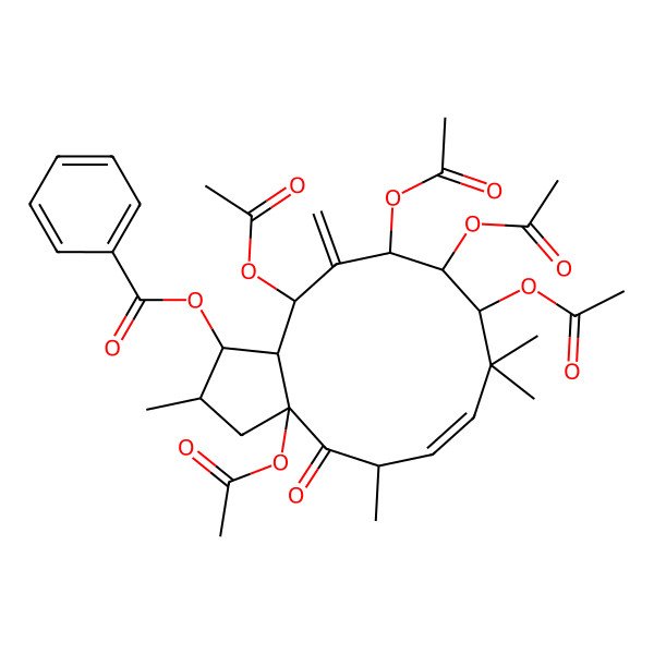 2D Structure of [(1R,2R,3aS,5R,6E,9R,10R,11R,13S,13aS)-3a,9,10,11,13-pentaacetyloxy-2,5,8,8-tetramethyl-12-methylidene-4-oxo-2,3,5,9,10,11,13,13a-octahydro-1H-cyclopenta[12]annulen-1-yl] benzoate