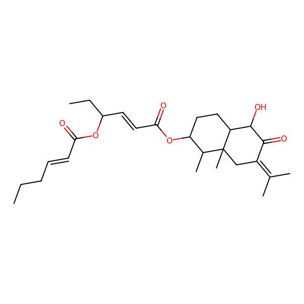2D Structure of (5-hydroxy-1,8a-dimethyl-6-oxo-7-propan-2-ylidene-2,3,4,4a,5,8-hexahydro-1H-naphthalen-2-yl) 4-hex-2-enoyloxyhex-2-enoate