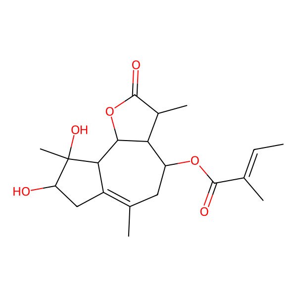 2D Structure of (8,9-Dihydroxy-3,6,9-trimethyl-2-oxo-3,3a,4,5,7,8,9a,9b-octahydroazuleno[4,5-b]furan-4-yl) 2-methylbut-2-enoate