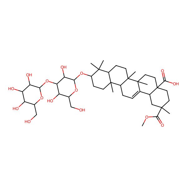 2D Structure of 10-[3,5-Dihydroxy-6-(hydroxymethyl)-4-[3,4,5-trihydroxy-6-(hydroxymethyl)oxan-2-yl]oxyoxan-2-yl]oxy-2-methoxycarbonyl-2,6a,6b,9,9,12a-hexamethyl-1,3,4,5,6,6a,7,8,8a,10,11,12,13,14b-tetradecahydropicene-4a-carboxylic acid