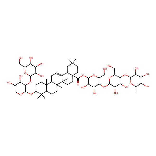 2D Structure of [5-[3,4-Dihydroxy-6-(hydroxymethyl)-5-(3,4,5-trihydroxy-6-methyloxan-2-yl)oxyoxan-2-yl]oxy-3,4-dihydroxy-6-(hydroxymethyl)oxan-2-yl] 10-[4,5-dihydroxy-3-[3,4,5-trihydroxy-6-(hydroxymethyl)oxan-2-yl]oxyoxan-2-yl]oxy-2,2,6a,6b,9,9,12a-heptamethyl-1,3,4,5,6,6a,7,8,8a,10,11,12,13,14b-tetradecahydropicene-4a-carboxylate