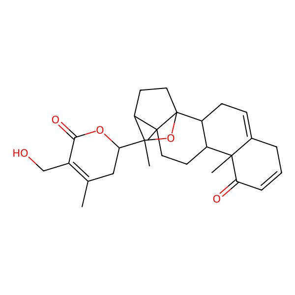 2D Structure of (1R,2R,10R,11S,14R,15S,16S)-16-[(2R)-5-(hydroxymethyl)-4-methyl-6-oxo-2,3-dihydropyran-2-yl]-10,14,16-trimethyl-17-oxapentacyclo[13.2.2.01,14.02,11.05,10]nonadeca-4,7-dien-9-one