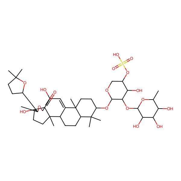 2D Structure of [(3R,4S,5R,6S)-6-[[(1S,2R,5R,6R,9S,10R,13S,16S,18R)-6-[(2R)-5,5-dimethyloxolan-2-yl]-5,10-dihydroxy-2,6,13,17,17-pentamethyl-8-oxo-7-oxapentacyclo[10.8.0.02,9.05,9.013,18]icos-11-en-16-yl]oxy]-4-hydroxy-5-[(2S,3S,4S,5S,6R)-3,4,5-trihydroxy-6-methyloxan-2-yl]oxyoxan-3-yl] hydrogen sulfate
