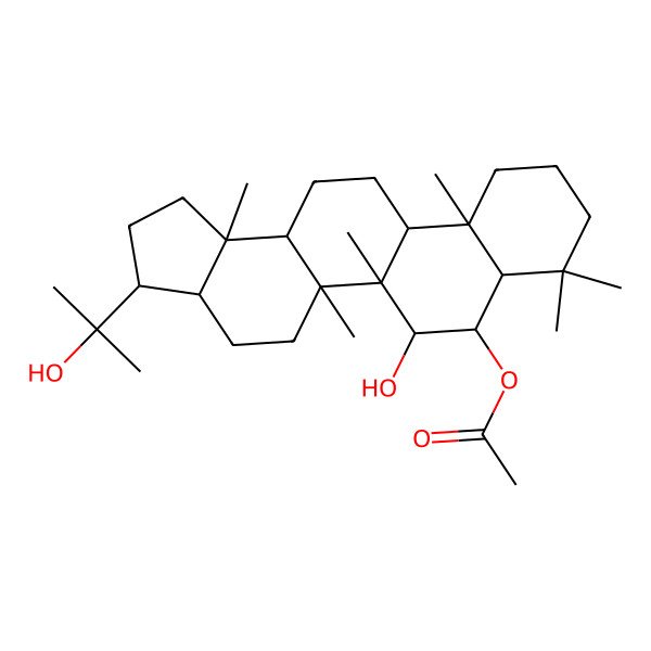 2D Structure of [(3S,3aS,5aR,5bR,6S,7R,7aS,11aR,11bR,13aR,13bS)-6-hydroxy-3-(2-hydroxypropan-2-yl)-5a,5b,8,8,11a,13b-hexamethyl-1,2,3,3a,4,5,6,7,7a,9,10,11,11b,12,13,13a-hexadecahydrocyclopenta[a]chrysen-7-yl] acetate