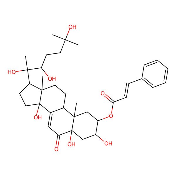 2D Structure of [3,5,14-Trihydroxy-10,13-dimethyl-6-oxo-17-(2,3,6-trihydroxy-6-methylheptan-2-yl)-1,2,3,4,9,11,12,15,16,17-decahydrocyclopenta[a]phenanthren-2-yl] 3-phenylprop-2-enoate