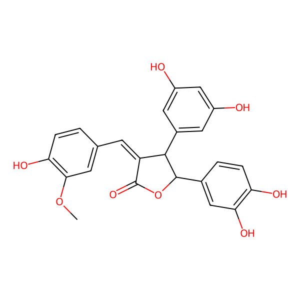 2D Structure of (3E,4R,5R)-5-(3,4-dihydroxyphenyl)-4-(3,5-dihydroxyphenyl)-3-[(4-hydroxy-3-methoxyphenyl)methylidene]oxolan-2-one