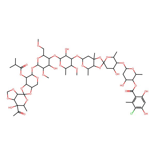 2D Structure of [6-[6-[2-[6-[7'-acetyl-7'-hydroxy-6'-methyl-7-(2-methylpropanoyloxy)spiro[4,6,7,7a-tetrahydro-3aH-[1,3]dioxolo[4,5-c]pyran-2,4'-6,7a-dihydro-3aH-[1,3]dioxolo[4,5-c]pyran]-6-yl]oxy-4-hydroxy-5-methoxy-2-(methoxymethyl)oxan-3-yl]oxy-3-hydroxy-5-methoxy-6-methyloxan-4-yl]oxy-4'-hydroxy-2',4,7a-trimethylspiro[3a,4,6,7-tetrahydro-[1,3]dioxolo[4,5-c]pyran-2,6'-oxane]-3'-yl]oxy-4-hydroxy-2-methyloxan-3-yl] 3-chloro-4,6-dihydroxy-2-methylbenzoate