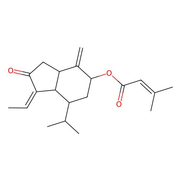 2D Structure of (1-Ethylidene-4-methylidene-2-oxo-7-propan-2-yl-3,3a,5,6,7,7a-hexahydroinden-5-yl) 3-methylbut-2-enoate