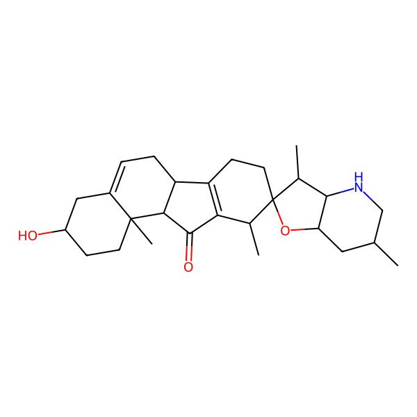 2D Structure of (3S,3'R,3'aS,6'S,6aR,7'aR,9S,10R,11aS,11bR)-3-hydroxy-3',6',10,11b-tetramethylspiro[1,2,3,4,6,6a,7,8,10,11a-decahydrobenzo[a]fluorene-9,2'-3a,4,5,6,7,7a-hexahydro-3H-furo[3,2-b]pyridine]-11-one