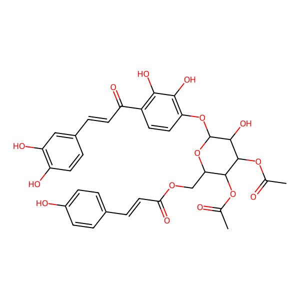 2D Structure of [(2R,3R,4R,5R,6S)-3,4-diacetyloxy-6-[4-[(E)-3-(3,4-dihydroxyphenyl)prop-2-enoyl]-2,3-dihydroxyphenoxy]-5-hydroxyoxan-2-yl]methyl (E)-3-(4-hydroxyphenyl)prop-2-enoate