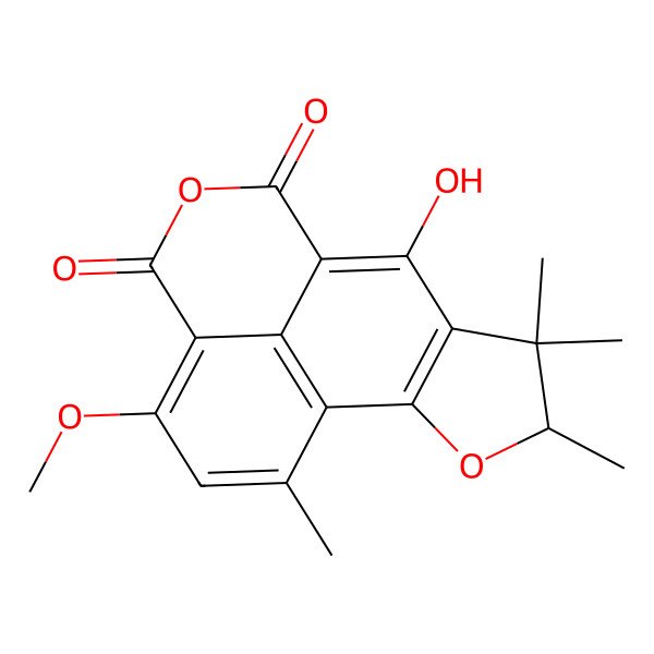 2D Structure of 15-Hydroxy-6-methoxy-8,12,13,13-tetramethyl-3,11-dioxatetracyclo[7.6.1.05,16.010,14]hexadeca-1(15),5,7,9(16),10(14)-pentaene-2,4-dione