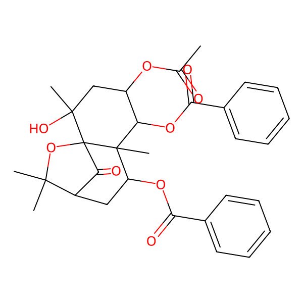 2D Structure of (4-Acetyloxy-5-benzoyloxy-2-hydroxy-2,6,10,10-tetramethyl-12-oxo-11-oxatricyclo[7.2.1.01,6]dodecan-7-yl) benzoate