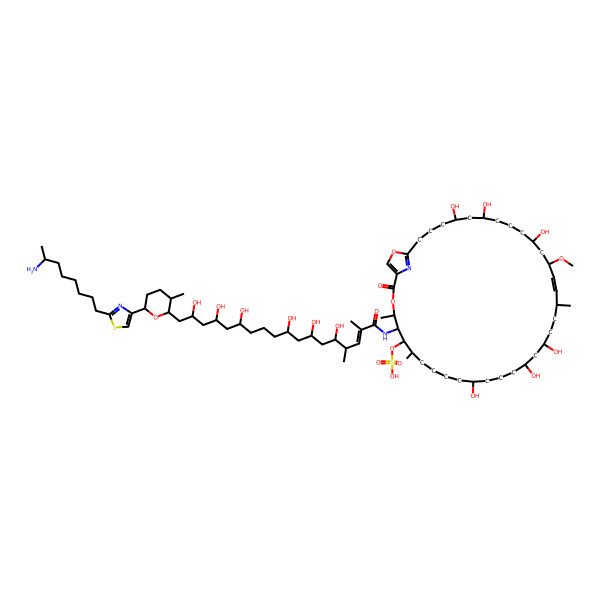 2D Structure of [(22Z)-5-[[(E)-18-[6-[2-[(7R)-7-aminooctyl]-1,3-thiazol-4-yl]-3-methyloxan-2-yl]-5,7,9,13,15,17-hexahydroxy-2,4-dimethyloctadec-2-enoyl]amino]-12,16,18,26,30,32-hexahydroxy-24-methoxy-4,7,21-trimethyl-2-oxo-3,37-dioxa-39-azabicyclo[34.2.1]nonatriaconta-1(38),22,36(39)-trien-6-yl] hydrogen sulfate
