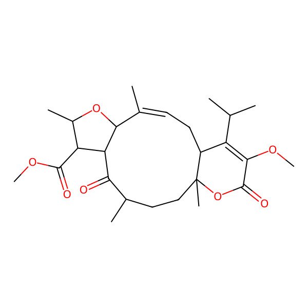 2D Structure of Methyl 17-methoxy-4,7,11,14-tetramethyl-10,16-dioxo-18-propan-2-yl-6,15-dioxatricyclo[12.4.0.05,9]octadeca-3,17-diene-8-carboxylate