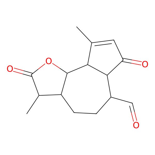 2D Structure of (3S,3aS,6R,6aR,9aR,9bS)-3,9-dimethyl-2,7-dioxo-3,3a,4,5,6,6a,9a,9b-octahydroazuleno[4,5-b]furan-6-carbaldehyde
