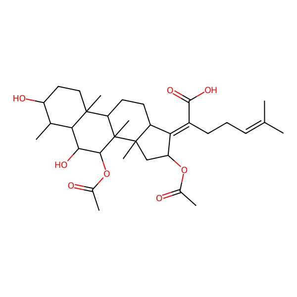 2D Structure of 2-(7,16-diacetyloxy-3,6-dihydroxy-4,8,10,14-tetramethyl-2,3,4,5,6,7,9,11,12,13,15,16-dodecahydro-1H-cyclopenta[a]phenanthren-17-ylidene)-6-methylhept-5-enoic acid