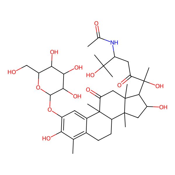 2D Structure of N-[6-[3,16-dihydroxy-4,9,13,14-tetramethyl-11-oxo-2-[3,4,5-trihydroxy-6-(hydroxymethyl)oxan-2-yl]oxy-7,8,12,15,16,17-hexahydro-6H-cyclopenta[a]phenanthren-17-yl]-2,6-dihydroxy-2-methyl-5-oxoheptan-3-yl]acetamide