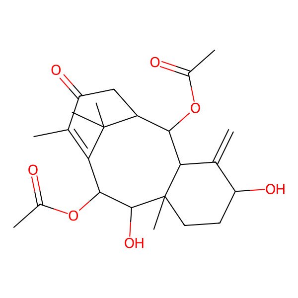 2D Structure of [(1R,2R,3R,5S,8R,9R,10R)-10-acetyloxy-5,9-dihydroxy-8,12,15,15-tetramethyl-4-methylidene-13-oxo-2-tricyclo[9.3.1.03,8]pentadec-11-enyl] acetate