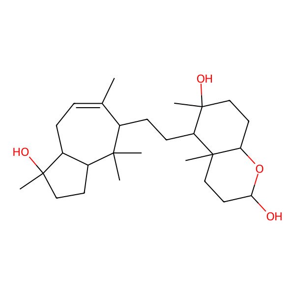 2D Structure of (2S,4aS,5S,6R,8aS)-5-[2-[(1S,3aS,8aS)-1-hydroxy-1,4,4,6-tetramethyl-2,3,3a,5,8,8a-hexahydroazulen-5-yl]ethyl]-4a,6-dimethyl-3,4,5,7,8,8a-hexahydro-2H-chromene-2,6-diol