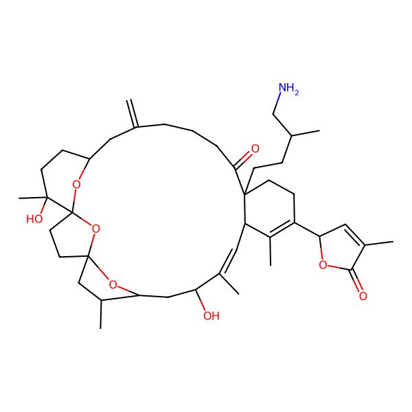 2D Structure of (1S,4S,6S,7S,9R,10E,12S,17S,24R,27R)-17-[(3S)-4-amino-3-methylbutyl]-9,27-dihydroxy-6,10,13,27-tetramethyl-22-methylidene-14-[(2R)-4-methyl-5-oxo-2H-furan-2-yl]-28,29,30-trioxapentacyclo[22.3.1.11,4.14,7.012,17]triaconta-10,13-dien-18-one