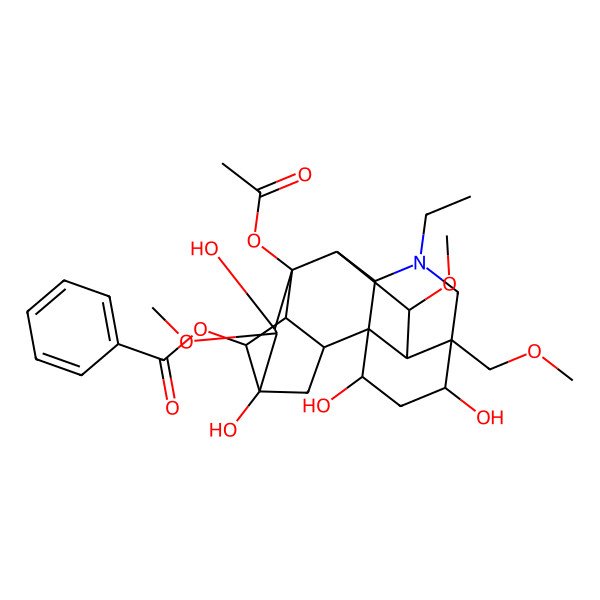 2D Structure of [(1S,2R,3R,4R,5R,6S,7S,8R,9R,10R,13R,14R,16S,17S,18R)-8-acetyloxy-11-ethyl-5,7,14,16-tetrahydroxy-6,18-dimethoxy-13-(methoxymethyl)-11-azahexacyclo[7.7.2.12,5.01,10.03,8.013,17]nonadecan-4-yl] benzoate