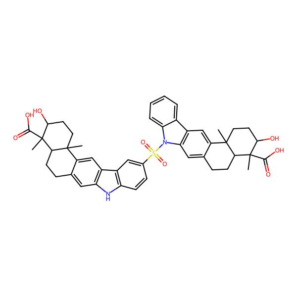 2D Structure of 6-[(17-Carboxy-18-hydroxy-17,21-dimethyl-10-azapentacyclo[11.8.0.03,11.04,9.016,21]henicosa-1,3(11),4,6,8,12-hexaen-10-yl)sulfonyl]-18-hydroxy-17,21-dimethyl-10-azapentacyclo[11.8.0.03,11.04,9.016,21]henicosa-1,3(11),4(9),5,7,12-hexaene-17-carboxylic acid