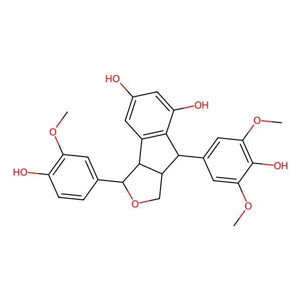 2D Structure of (1R,3aS,4R,8bS)-4-(4-hydroxy-3,5-dimethoxyphenyl)-1-(4-hydroxy-3-methoxyphenyl)-3,3a,4,8b-tetrahydro-1H-indeno[1,2-c]furan-5,7-diol