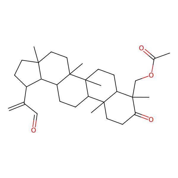 2D Structure of [(1R,3aR,5aR,5bR,7aR,8R,11aR,11bR,13aR,13bS)-3a,5a,5b,8,11a-pentamethyl-9-oxo-1-(3-oxoprop-1-en-2-yl)-2,3,4,5,6,7,7a,10,11,11b,12,13,13a,13b-tetradecahydro-1H-cyclopenta[a]chrysen-8-yl]methyl acetate