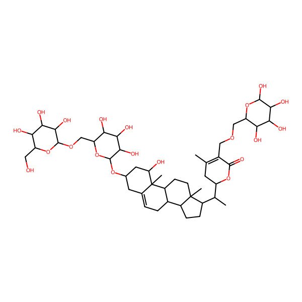 2D Structure of 2-[1-[1-hydroxy-10,13-dimethyl-3-[3,4,5-trihydroxy-6-[[3,4,5-trihydroxy-6-(hydroxymethyl)oxan-2-yl]oxymethyl]oxan-2-yl]oxy-2,3,4,7,8,9,11,12,14,15,16,17-dodecahydro-1H-cyclopenta[a]phenanthren-17-yl]ethyl]-4-methyl-5-[(3,4,5,6-tetrahydroxyoxan-2-yl)methoxymethyl]-2,3-dihydropyran-6-one