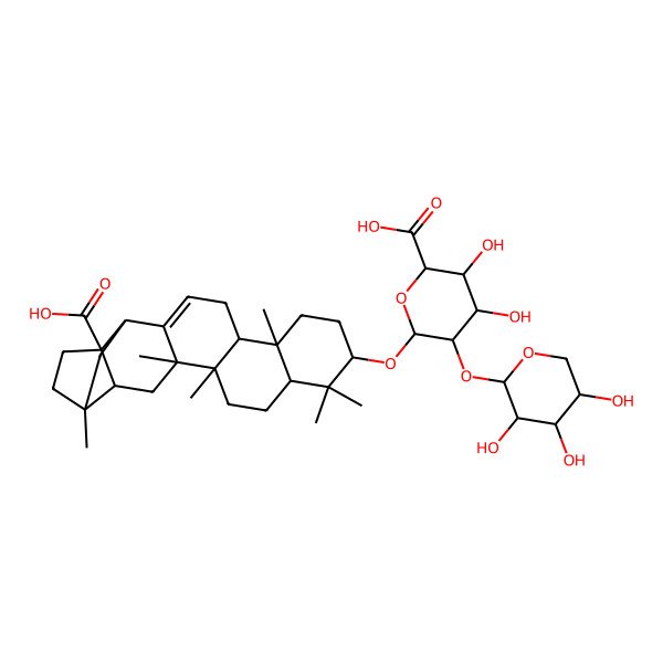 2D Structure of (6R)-6-[(5-carboxy-1,2,8,15,19,19-hexamethyl-18-hexacyclo[12.8.0.02,11.04,8.05,10.015,20]docos-11-enyl)oxy]-3,4-dihydroxy-5-[(2S)-3,4,5-trihydroxyoxan-2-yl]oxyoxane-2-carboxylic acid