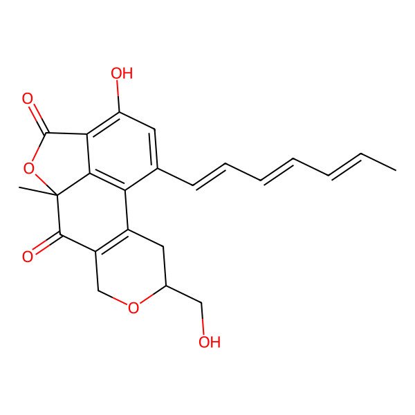2D Structure of 15-Hepta-1,3,5-trienyl-13-hydroxy-4-(hydroxymethyl)-9-methyl-5,10-dioxatetracyclo[7.6.1.02,7.012,16]hexadeca-1(16),2(7),12,14-tetraene-8,11-dione