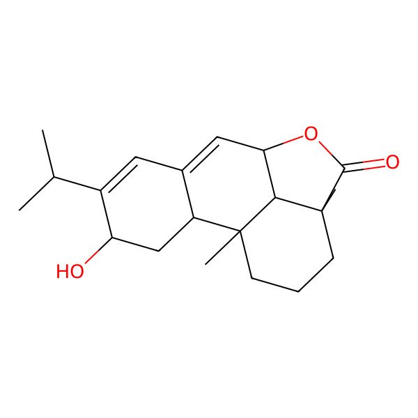 2D Structure of (1S,2S,4R,9S,12R,16S)-4-hydroxy-1,12-dimethyl-5-propan-2-yl-10-oxatetracyclo[7.6.1.02,7.012,16]hexadeca-5,7-dien-11-one