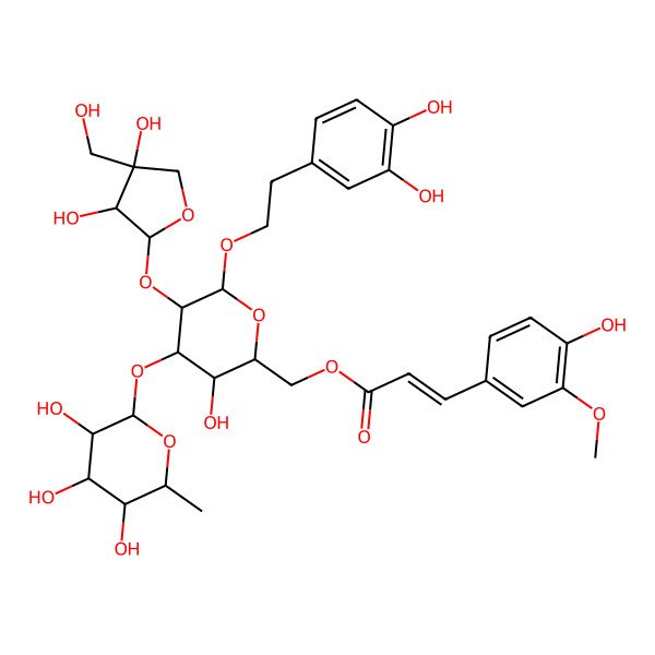 2D Structure of [(2R,3R,4S,5R,6R)-5-[(2S,3R,4R)-3,4-dihydroxy-4-(hydroxymethyl)oxolan-2-yl]oxy-6-[2-(3,4-dihydroxyphenyl)ethoxy]-3-hydroxy-4-[(2S,3R,4R,5R,6S)-3,4,5-trihydroxy-6-methyloxan-2-yl]oxyoxan-2-yl]methyl (E)-3-(4-hydroxy-3-methoxyphenyl)prop-2-enoate