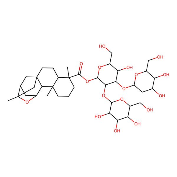 2D Structure of [(2S,3R,4S,5R,6R)-4-[(2S,4R,5S,6R)-4,5-dihydroxy-6-(hydroxymethyl)oxan-2-yl]oxy-5-hydroxy-6-(hydroxymethyl)-3-[(2S,3R,4S,5S,6R)-3,4,5-trihydroxy-6-(hydroxymethyl)oxan-2-yl]oxyoxan-2-yl] (1S,4S,5R,9R,10R,11S,13S,14S)-5,9,13-trimethyl-12-oxapentacyclo[11.2.1.111,14.01,10.04,9]heptadecane-5-carboxylate