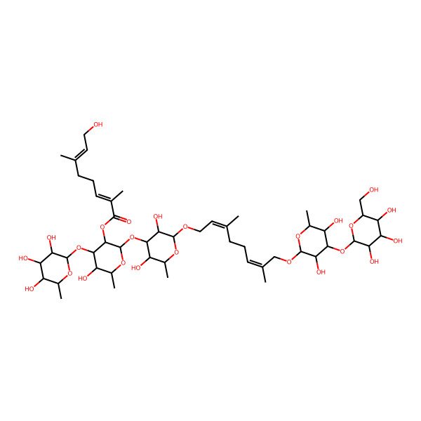 2D Structure of [2-[2-[8-[3,5-Dihydroxy-6-methyl-4-[3,4,5-trihydroxy-6-(hydroxymethyl)oxan-2-yl]oxyoxan-2-yl]oxy-3,7-dimethylocta-2,6-dienoxy]-3,5-dihydroxy-6-methyloxan-4-yl]oxy-5-hydroxy-6-methyl-4-(3,4,5-trihydroxy-6-methyloxan-2-yl)oxyoxan-3-yl] 8-hydroxy-2,6-dimethylocta-2,6-dienoate