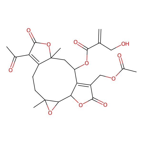 2D Structure of [(1S,2R,4R,11R,13S)-8-acetyl-15-(acetyloxymethyl)-4,11-dimethyl-9,16-dioxo-3,10,17-trioxatetracyclo[12.3.0.02,4.07,11]heptadeca-7,14-dien-13-yl] 2-(hydroxymethyl)prop-2-enoate