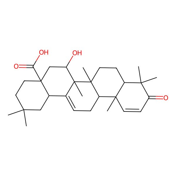 2D Structure of 6-hydroxy-2,2,6a,6b,9,9,12a-heptamethyl-10-oxo-3,4,5,6,6a,7,8,8a,13,14b-decahydro-1H-picene-4a-carboxylic acid 2D Structure of 6-hydroxy-2,2,6a,6b,9,9,12a-heptamethyl-10-oxo-3,4,5,6,6a,7,8,8a,13,14b-decahydro-1H-picene-4a-carboxylic acid