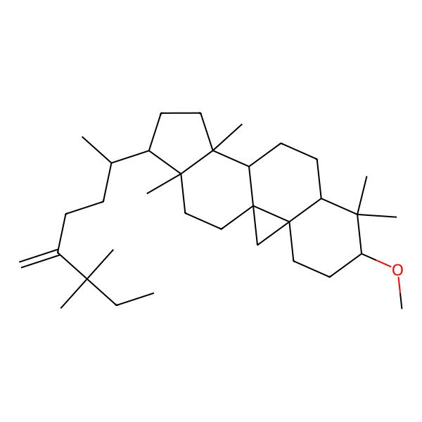 2D Structure of 15-(6,6-Dimethyl-5-methylideneoctan-2-yl)-6-methoxy-7,7,12,16-tetramethylpentacyclo[9.7.0.01,3.03,8.012,16]octadecane