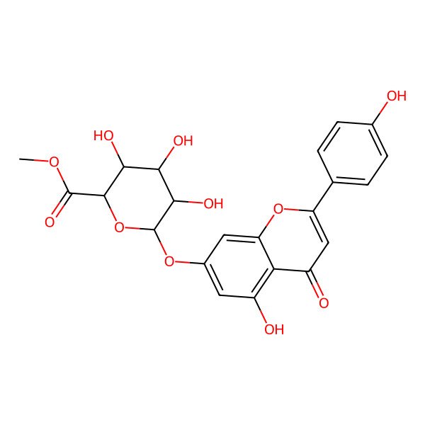 2D Structure of methyl (2S,3R,4S,5R)-3,4,5-trihydroxy-6-[5-hydroxy-2-(4-hydroxyphenyl)-4-oxochromen-7-yl]oxyoxane-2-carboxylate