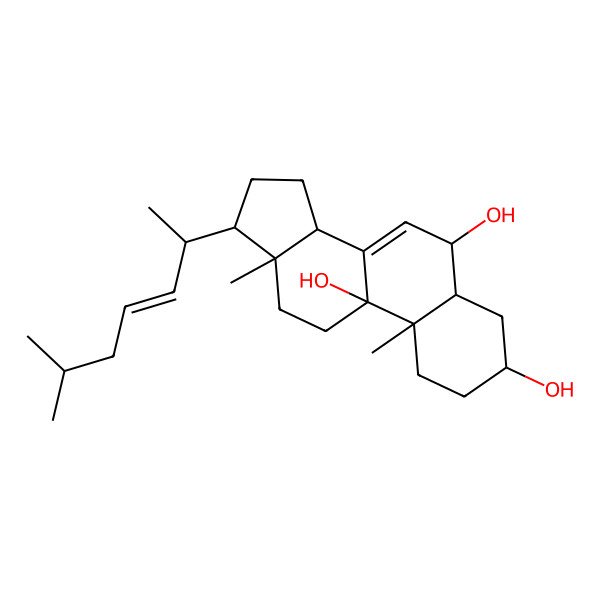 2D Structure of 10,13-Dimethyl-17-(6-methylhept-3-en-2-yl)-1,2,3,4,5,6,11,12,14,15,16,17-dodecahydrocyclopenta[a]phenanthrene-3,6,9-triol