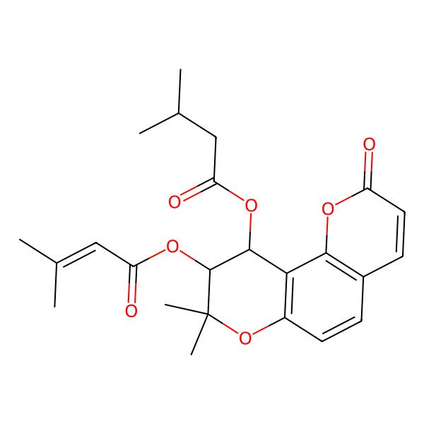 2D Structure of [8,8-Dimethyl-9-(3-methylbut-2-enoyloxy)-2-oxo-9,10-dihydropyrano[2,3-f]chromen-10-yl] 3-methylbutanoate