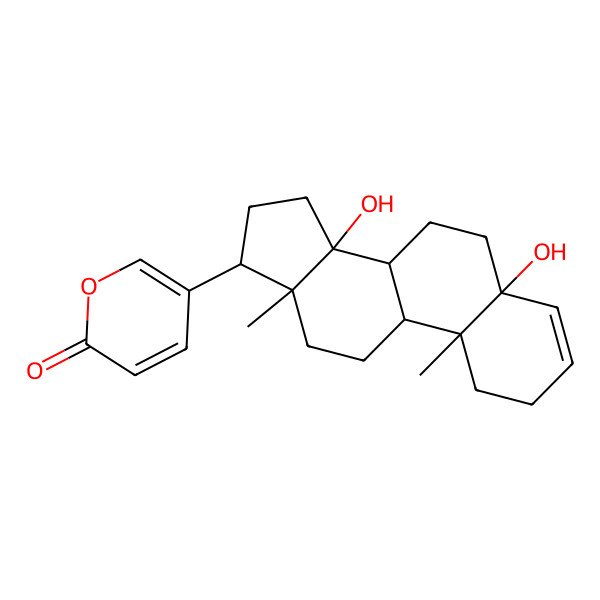 2D Structure of 5-[(5S,8R,9S,10R,13R,14S,17R)-5,14-dihydroxy-10,13-dimethyl-2,6,7,8,9,11,12,15,16,17-decahydro-1H-cyclopenta[a]phenanthren-17-yl]pyran-2-one