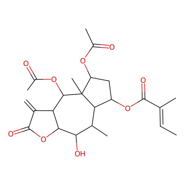 2D Structure of (8,9-diacetyloxy-4-hydroxy-5,8a-dimethyl-1-methylidene-2-oxo-4,5,5a,6,7,8,9,9a-octahydro-3aH-azuleno[6,5-b]furan-6-yl) 2-methylbut-2-enoate