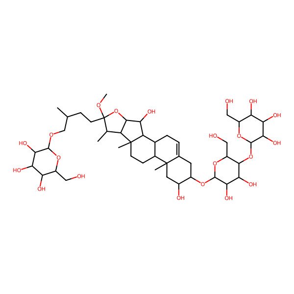 2D Structure of (2R,3R,4S,5S,6R)-2-[4-[(1R,2S,3S,4R,6R,7S,8R,9S,12S,13R,15R,16R)-16-[(2R,3R,4R,5R,6R)-3,4-dihydroxy-6-(hydroxymethyl)-5-[(2S,3R,4S,5S,6R)-3,4,5-trihydroxy-6-(hydroxymethyl)oxan-2-yl]oxyoxan-2-yl]oxy-3,15-dihydroxy-6-methoxy-7,9,13-trimethyl-5-oxapentacyclo[10.8.0.02,9.04,8.013,18]icos-18-en-6-yl]-2-methylbutoxy]-6-(hydroxymethyl)oxane-3,4,5-triol