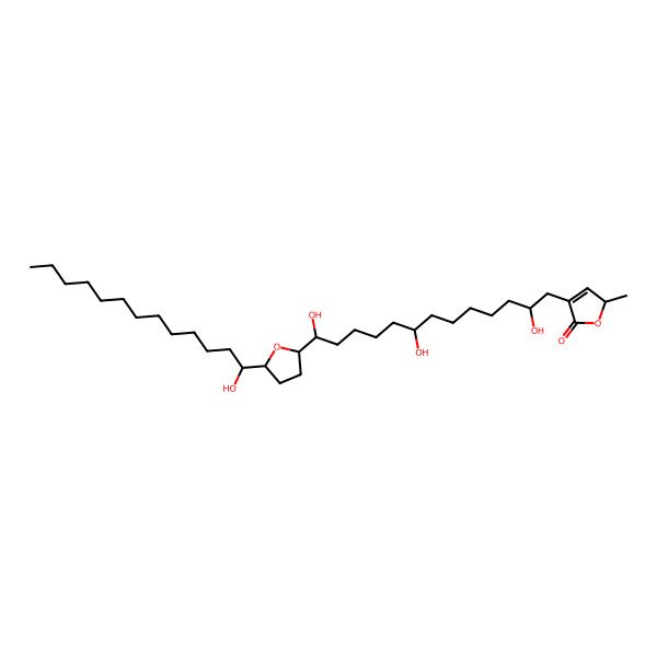 2D Structure of (2S)-2-methyl-4-[(2R,8S,13S)-2,8,13-trihydroxy-13-[(2S,5S)-5-[(1R)-1-hydroxytridecyl]oxolan-2-yl]tridecyl]-2H-furan-5-one