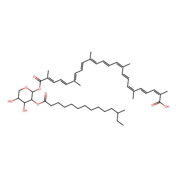 2D Structure of 24-[4,5-Dihydroxy-3-(12-methyltetradecanoyloxy)oxan-2-yl]oxy-2,6,10,15,19,23-hexamethyl-24-oxotetracosa-2,4,6,8,10,12,14,16,18,20,22-undecaenoic acid