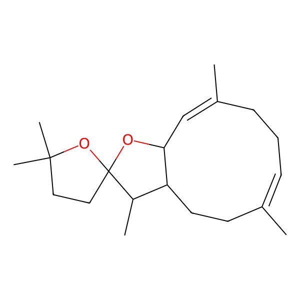 2D Structure of (2R,3R,3aR,6E,10E,11aS)-3,5',5',6,10-pentamethylspiro[3a,4,5,8,9,11a-hexahydro-3H-cyclodeca[b]furan-2,2'-oxolane]