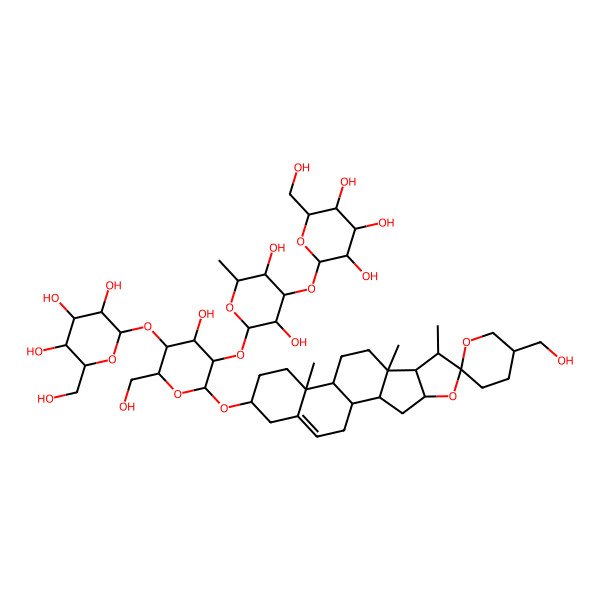 2D Structure of (2S,3R,4S,5S,6R)-2-[(2R,3S,4S,5R,6R)-5-[(2S,3R,4R,5S,6S)-3,5-dihydroxy-6-methyl-4-[(2S,3R,4S,5S,6R)-3,4,5-trihydroxy-6-(hydroxymethyl)oxan-2-yl]oxyoxan-2-yl]oxy-4-hydroxy-2-(hydroxymethyl)-6-[(1S,2S,4S,5'S,6R,7S,8R,9S,12S,13R,16S)-5'-(hydroxymethyl)-7,9,13-trimethylspiro[5-oxapentacyclo[10.8.0.02,9.04,8.013,18]icos-18-ene-6,2'-oxane]-16-yl]oxyoxan-3-yl]oxy-6-(hydroxymethyl)oxane-3,4,5-triol