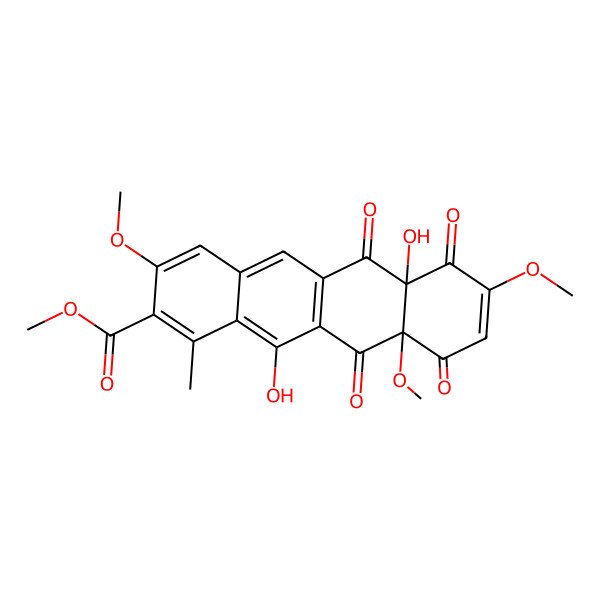 2D Structure of methyl (6aR,10aR)-6a,12-dihydroxy-3,8,10a-trimethoxy-1-methyl-6,7,10,11-tetraoxo-6,6a,7,10,10a,11-hexahydrotetracene-2-carboxylate